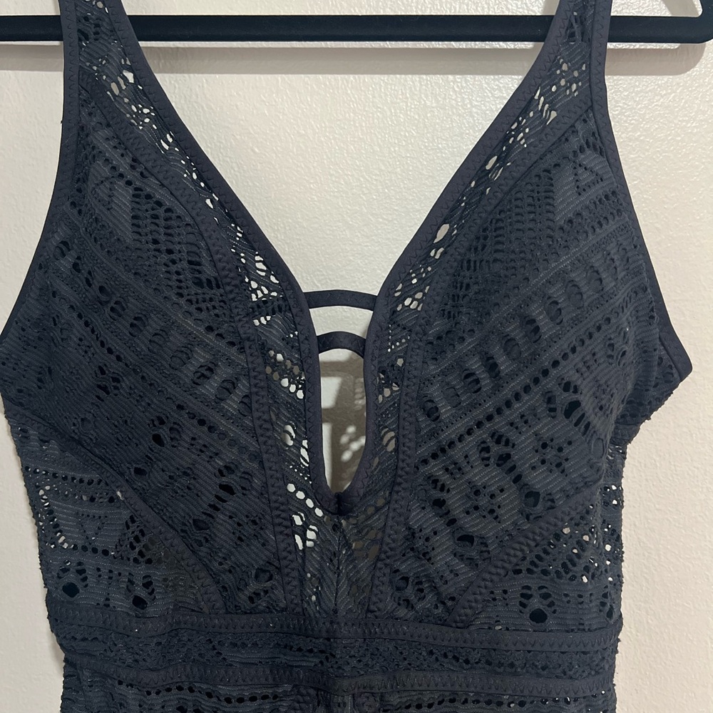 BECCA Black Crochet One-Piece Swimsuit - Picture 2 of 15